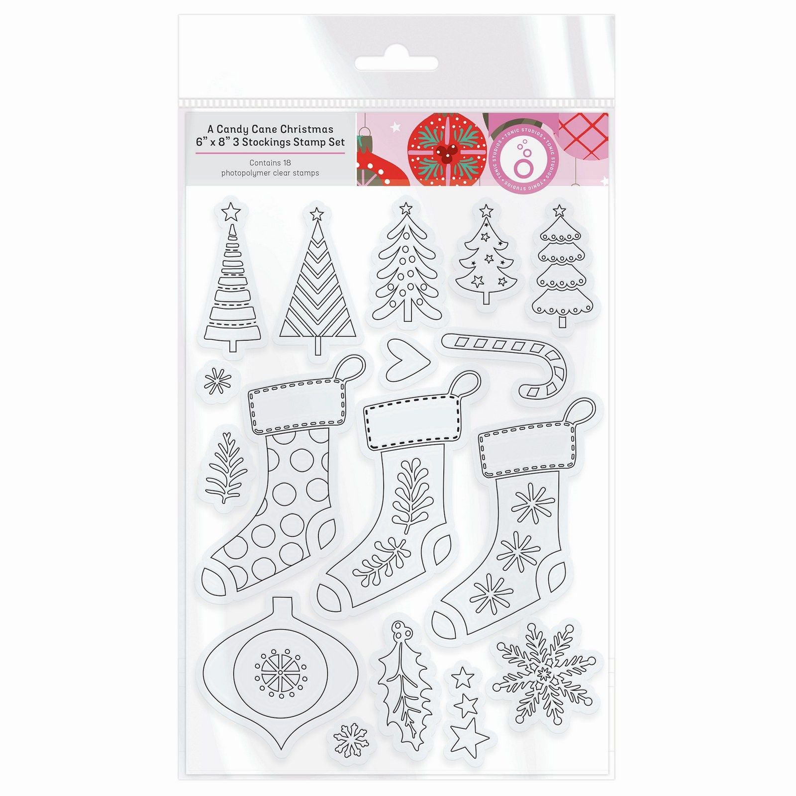 Tonic studios • a candy cane christmas stamp set 3 stockings 18pcs