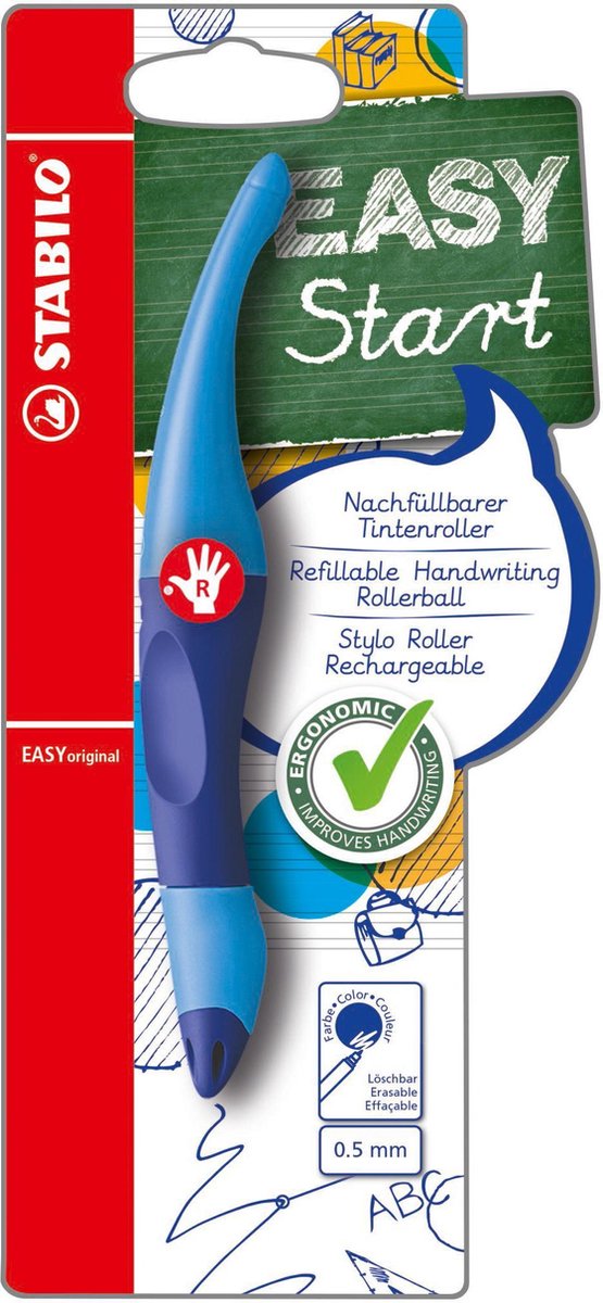 Stabilo easyoriginal - ergonomische rollerball - rechtshandig - blauwe inkt - navulbaar - blauw