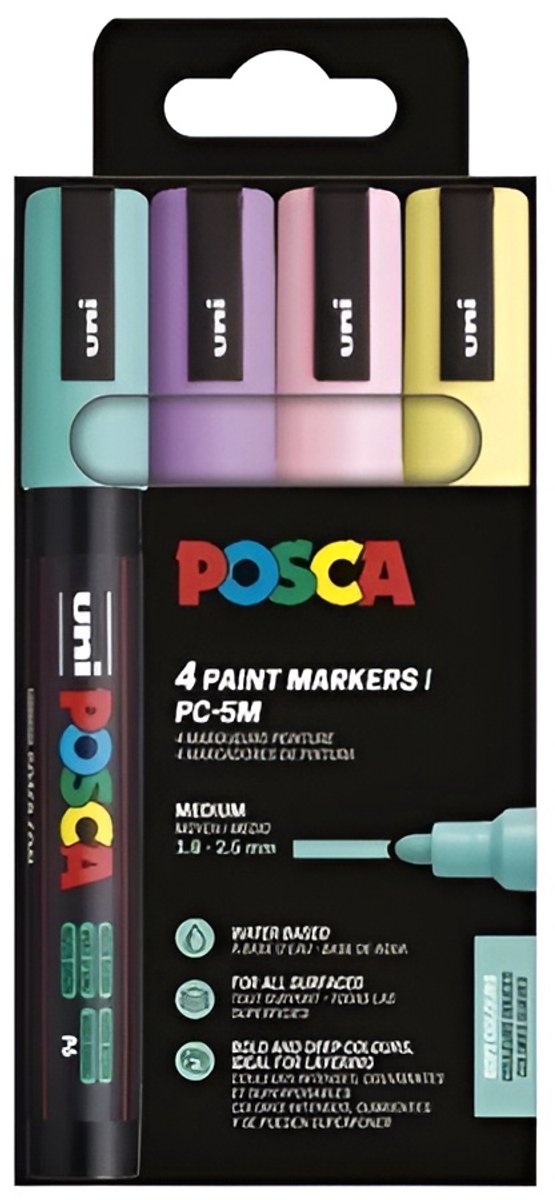 Posca uni paintmarker pc-5m | 1 | 8 - 2 | 5 mm | etui van 4 stuks in zachte kleuren
