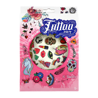 Grafix tattoo set plaktattoo speelgoed 10 vellen multi kleuren 22x15 cm.