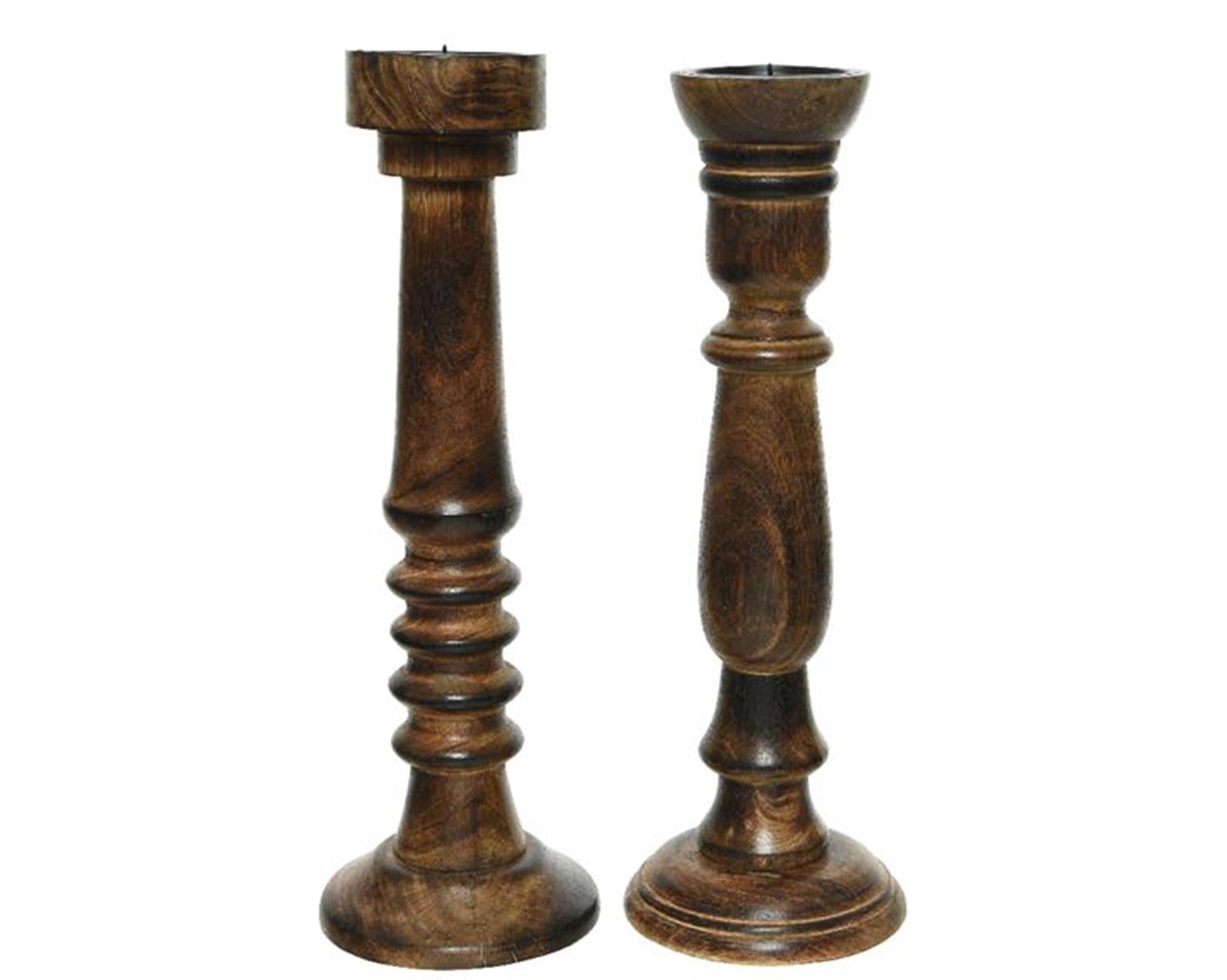 Decoris kandelaar mangohout bruin wash 45cm