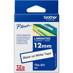 Brother labeltape tze231 zwart, wit glanzend