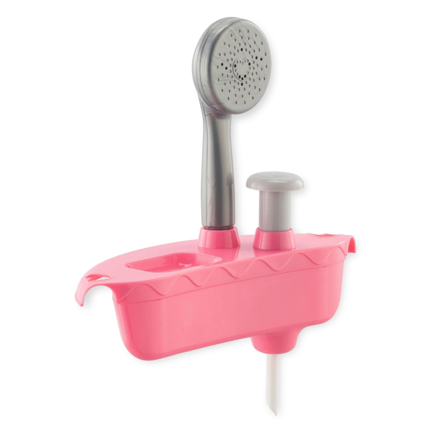 Corolle doll bath pink bathtub with shower and rubber duck toy.