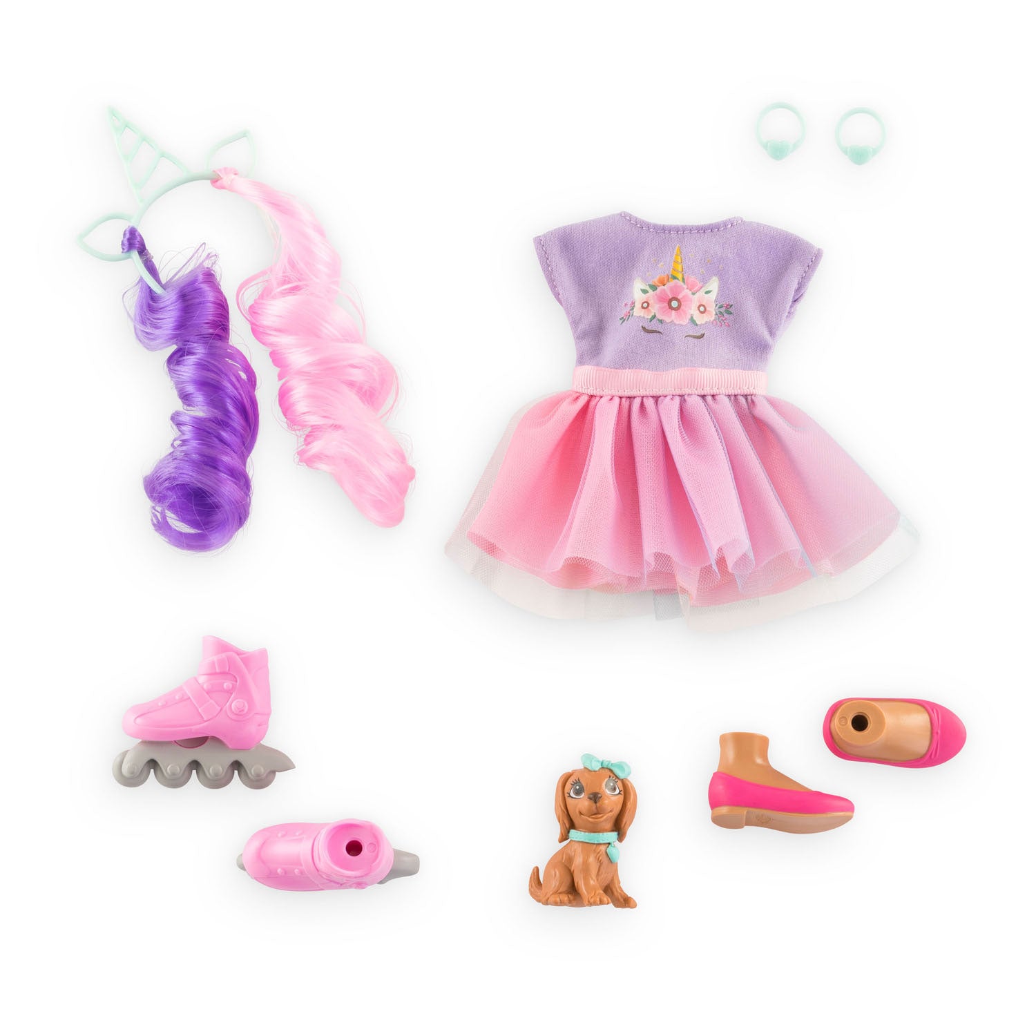 Corolle modepop luna eenhoorn met accessoires en hond - 28 cm.