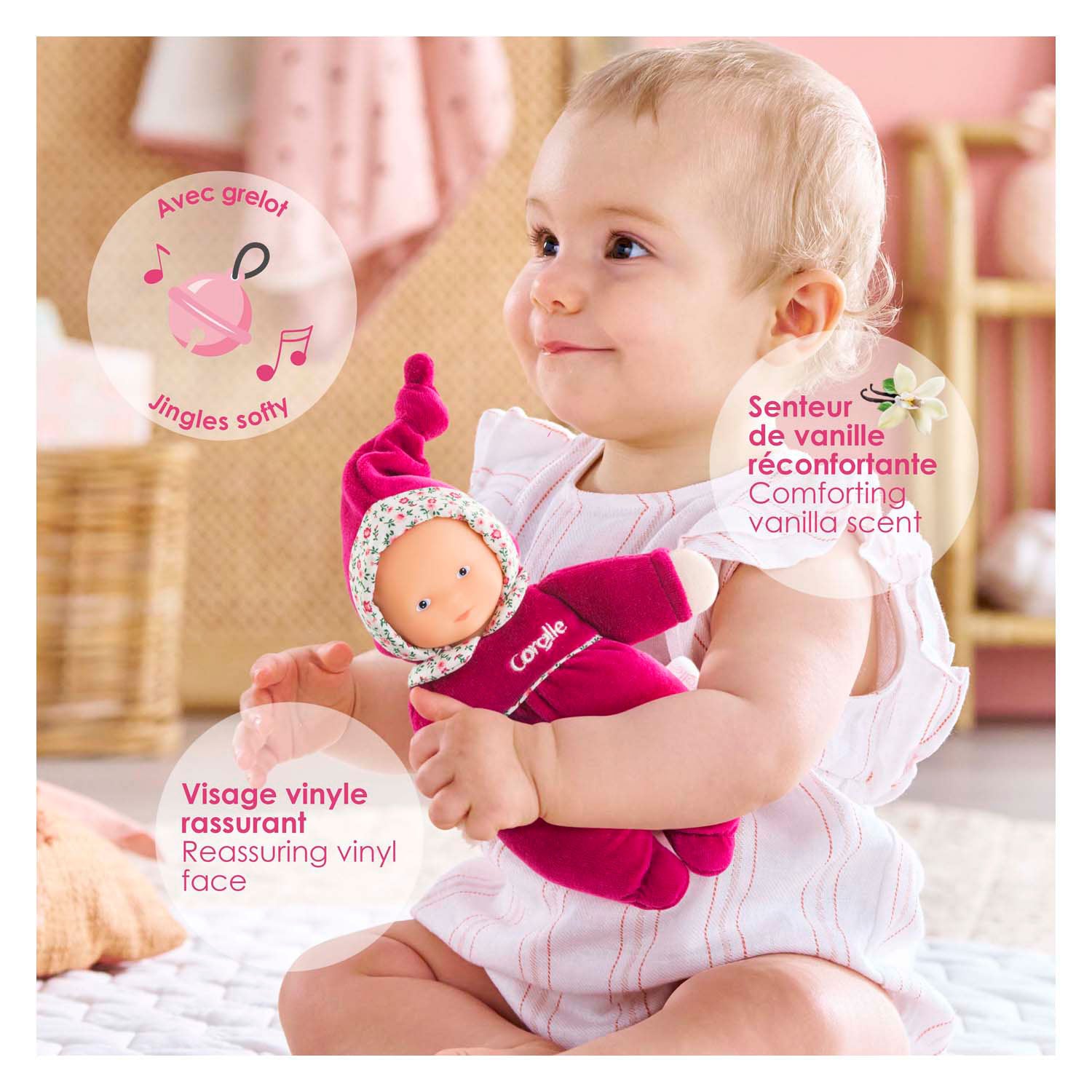 Corolle babidoux - roze grenadine pop, 20cm