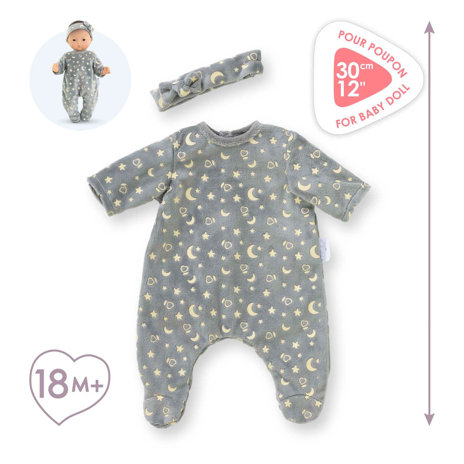 Corolle poppen pyjama en hoofdband, 30cm - glow in the dark