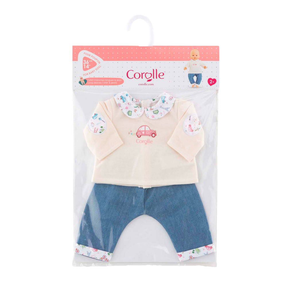 Corolle t-shirt en spijkerbroek voor babypop, 36cm