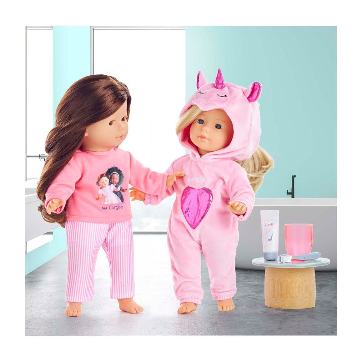 Corolle roze eenhoorn pyjama voor poppen van 36cm, 2dlg.