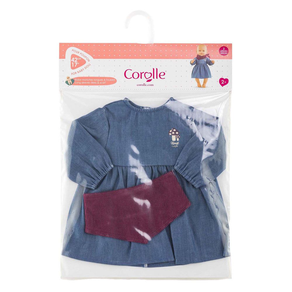 Corolle poppenjurk jeans met sjaal voor babypop 42cm - poppenkleding.