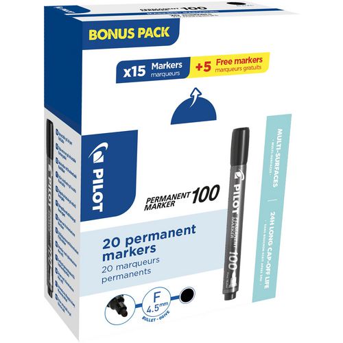 Pilot permanent marker 100 1mm zwart pak 20 stuks