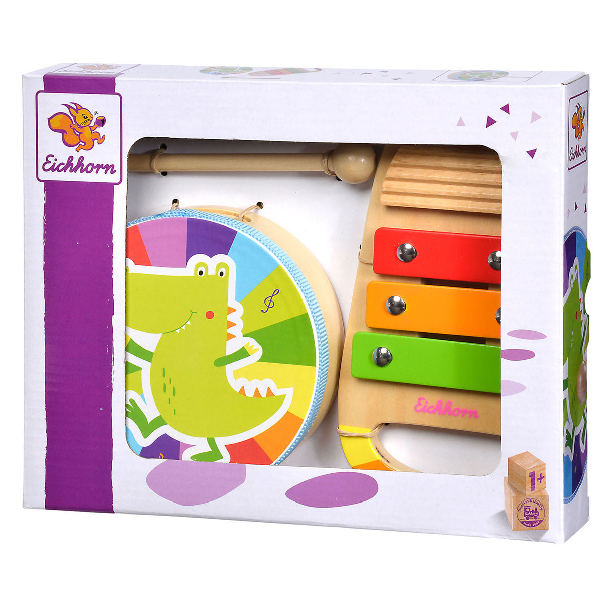 Eichhorn wooden drum and xylophone music set, 3-piece