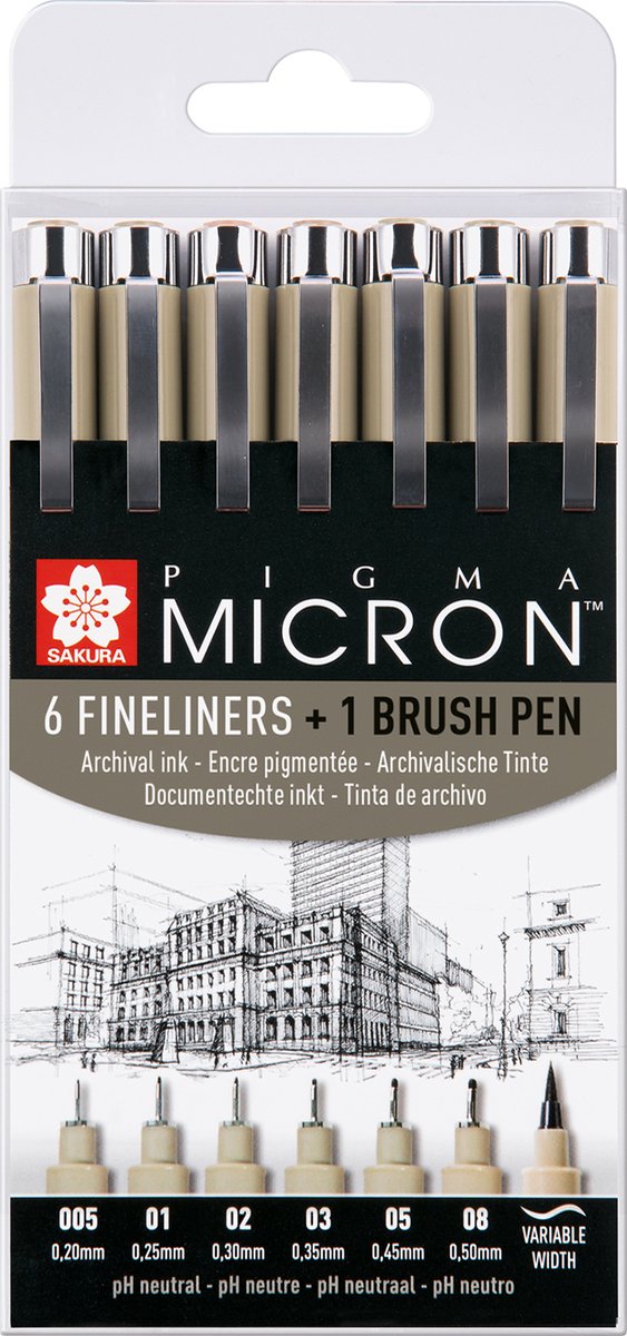 Sakura pigma micron set 6 fineliners en 1 pigma penseel