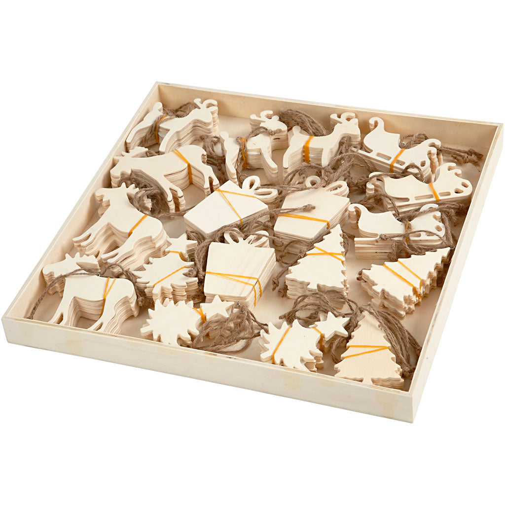 Creatief bedrijf houten ornamenten kerstthema, 90st.