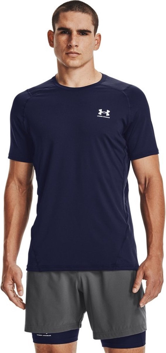 Under armour ua hg armour fitted ss-blu heren sportshirt - midnight navy - wit
