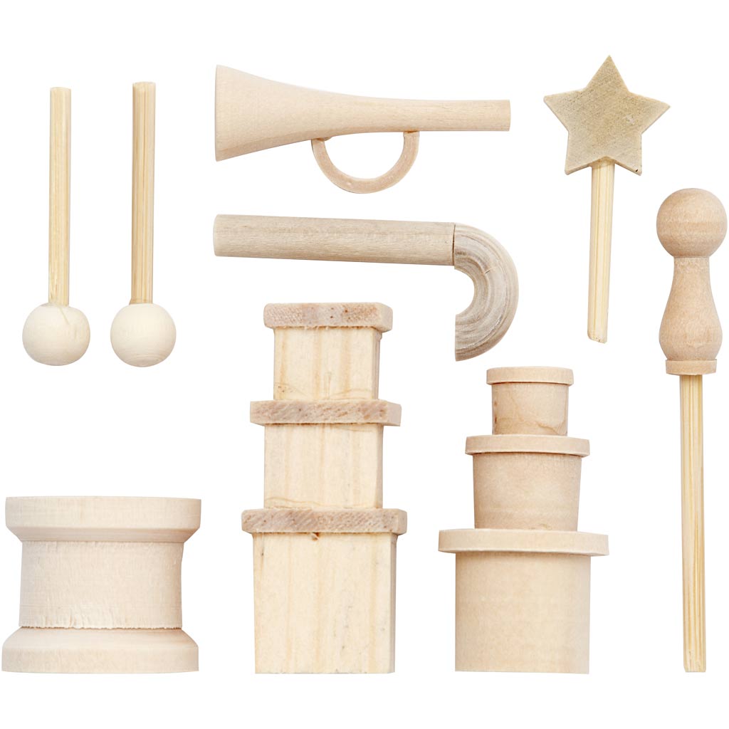 Creativ company kleine houten accessoires voor decoratieset, 13dlg.
