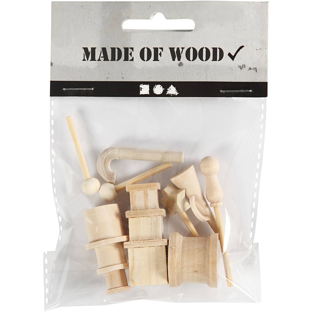 Creativ company kleine houten accessoires voor decoratieset, 13dlg.