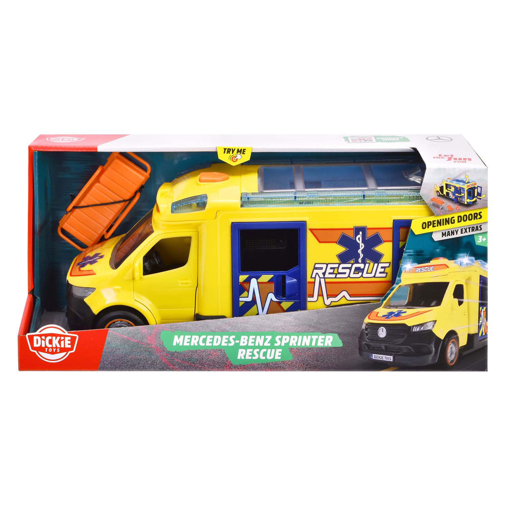 Dickie toys - mercedes benz sprinter rescue - ziekenwagen - ambulance - licht en geluid - vanaf 3 jaar