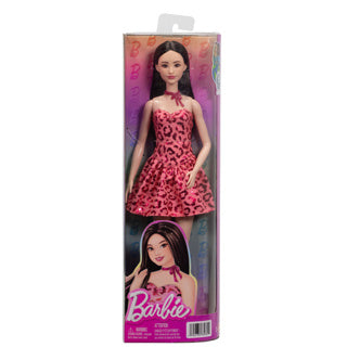 Barbie fashionistas - met roze jurk en luipaardprint - zwart haar - modepop