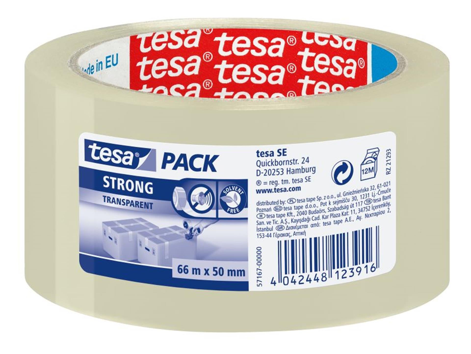 Tesa verpakkingstape dozenplakband 66mx50mm transparant pak a 6 rol