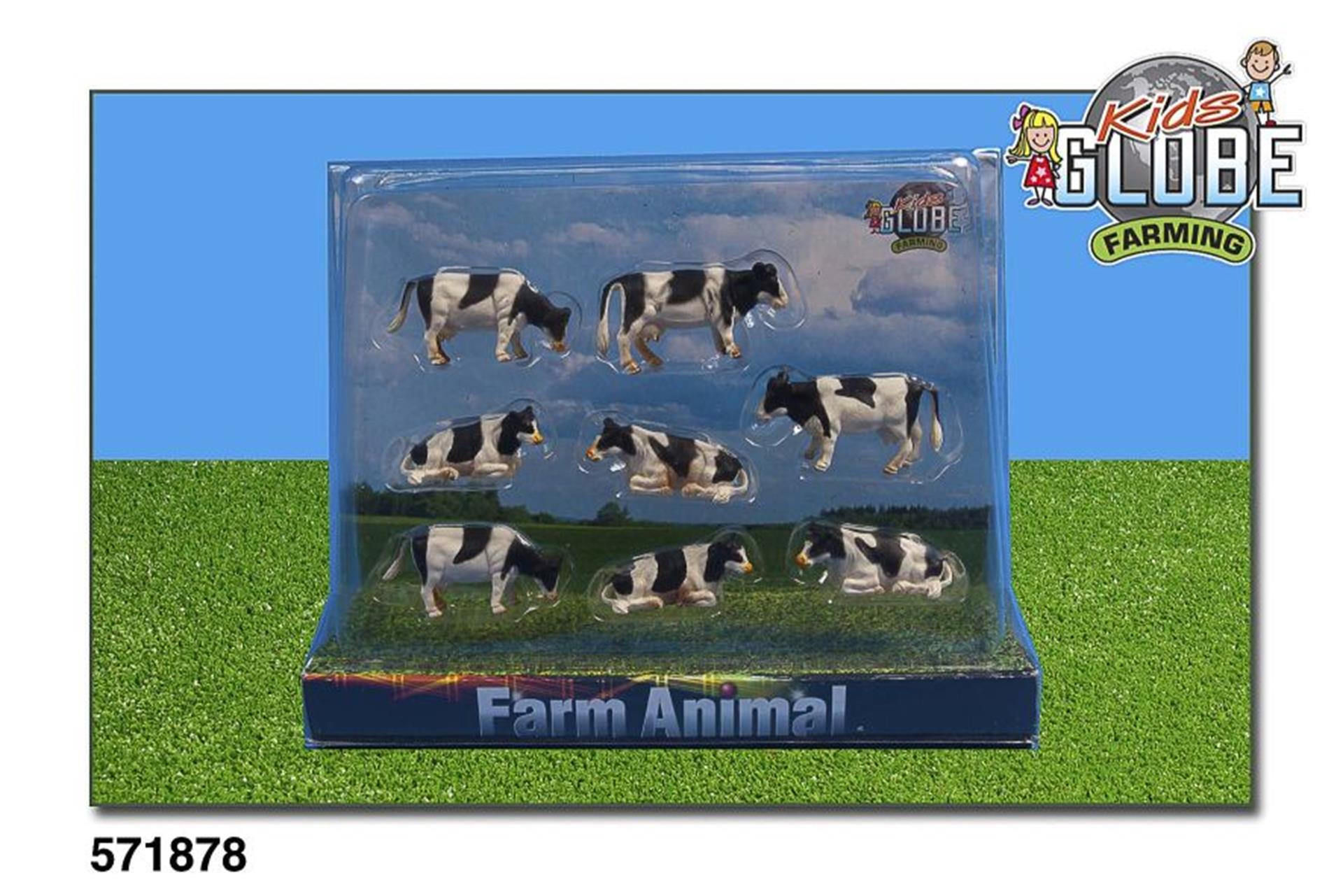 Kids Globe Globe Koeien Zwart Wit, 8st. 1:87