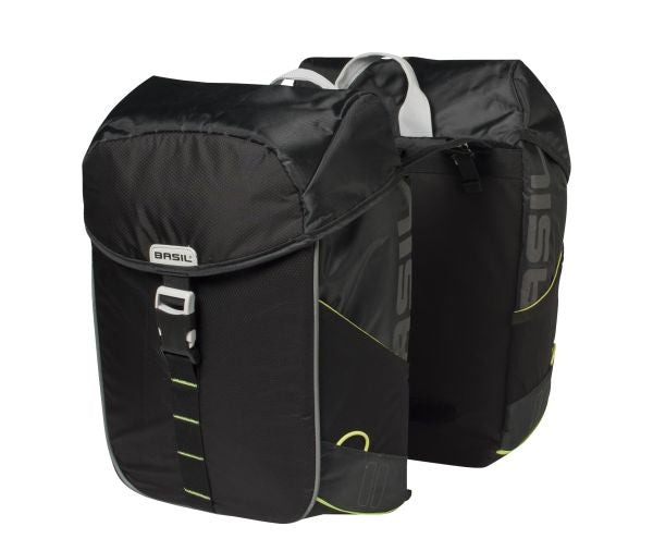 Basil Miles Double Bag - dubbele fietstas, unisex, sportief, zwart-limoen