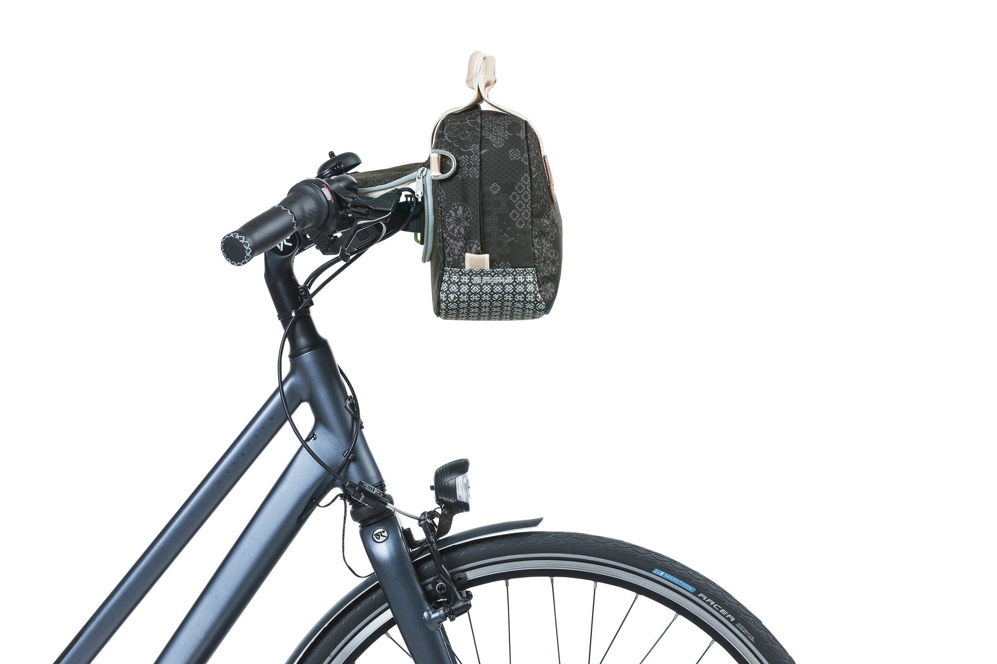 Basil Bohème City Bag - elegante groene hand-, schouder- en stuurtas voor dames, geschikt voor elektrische fietsen en stadsfietsen - zwart