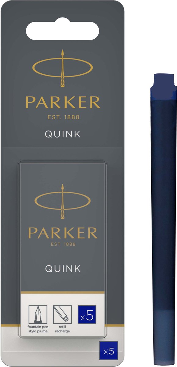 Parker lange vulpen inktpatronen | blauwe quink inkt | 5 vulpenpatronen (blister)