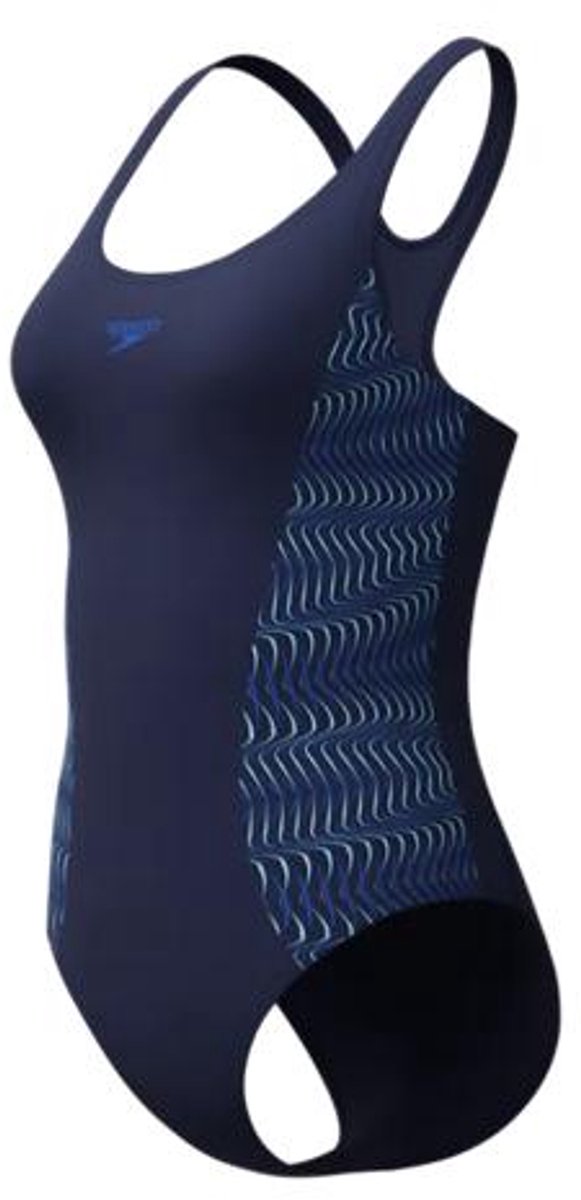 Speedo placement medalist 1 piece dames sportbadpak - badpak dames met stretch - vormvast zwempak dames - sportbadpak dames met medalist-rug - marine blauw - 40