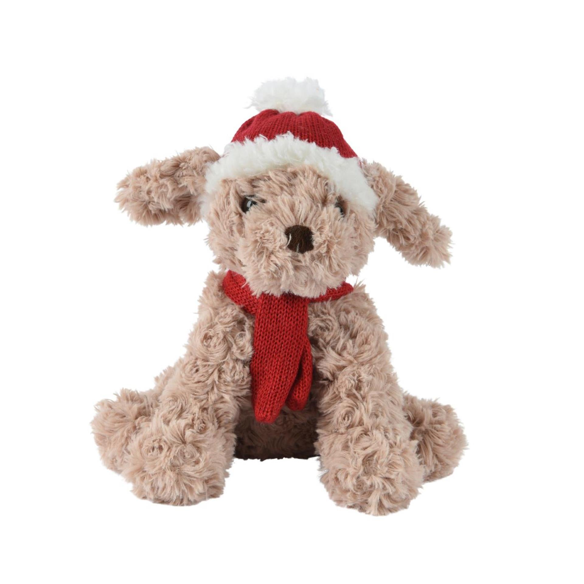 Decoris kerstknuffel hond pluche 15x10x20cm