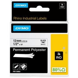 Dymo rhino industriële labels | permanent polyester | 12 mm x 3,5 m | zwarte afdruk op wit | zelfklevende labels voor rhino labelmanager labelprinters