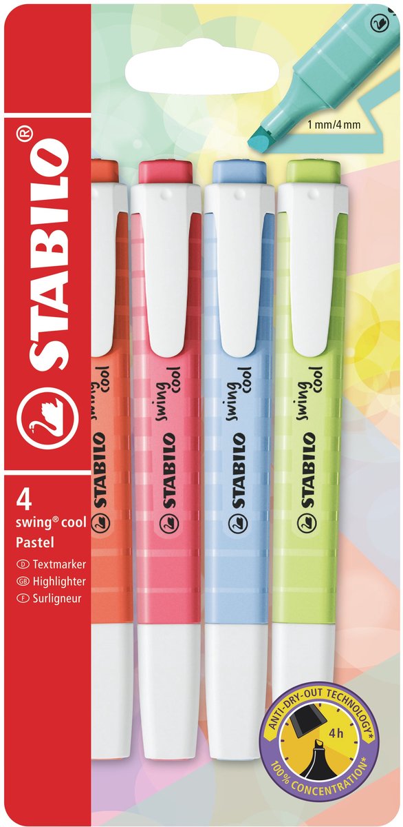 Stabilo swing cool - markeerstift - set met 4 stuks