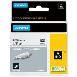 Dymo rhino industriële heat-shrink tube-labels | 6 mm x 1,5 m | zwarte afdruk op wit | voor rhino labelprinters