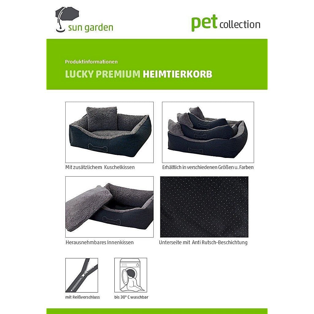 Zonnetuin luxe hondenmand lucky + kussen 59x67x20cm grijs