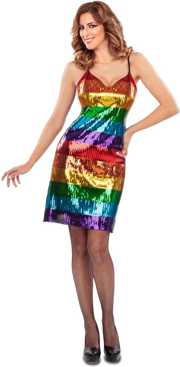Mom funcompany regenboog jurk met spaghetti bandjes - maat m l