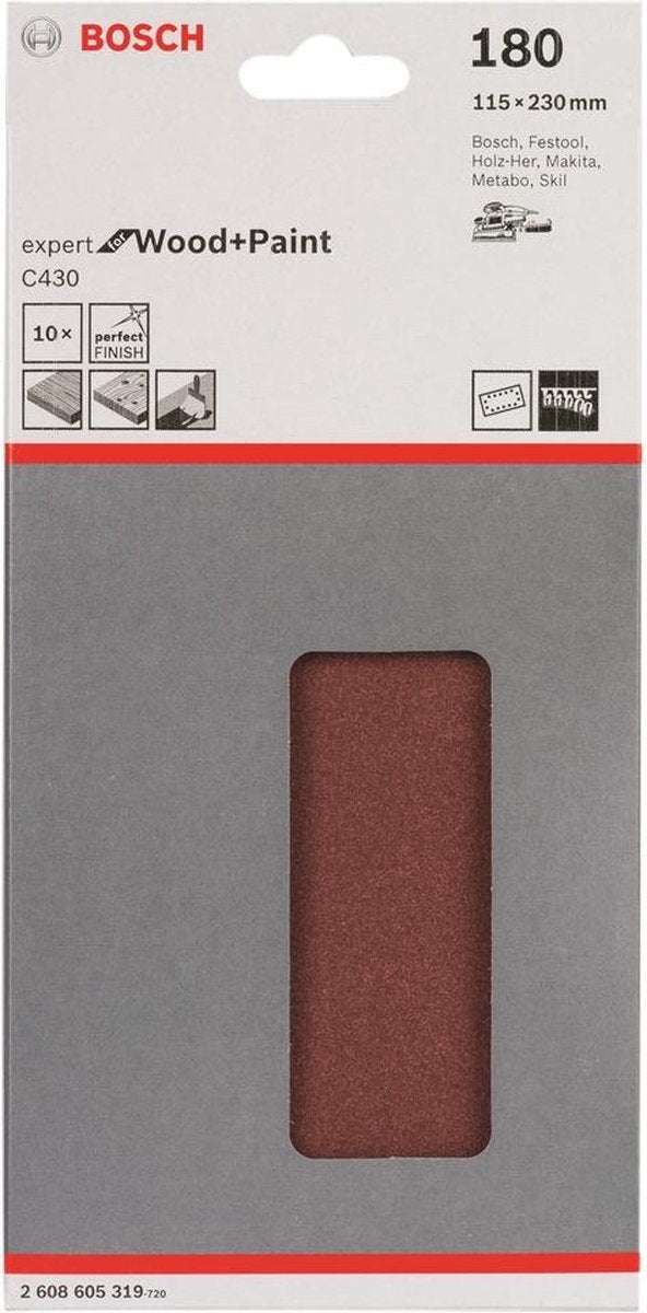 Bosch - 10-delige schuurbladset 115 x 230 mm, 180
