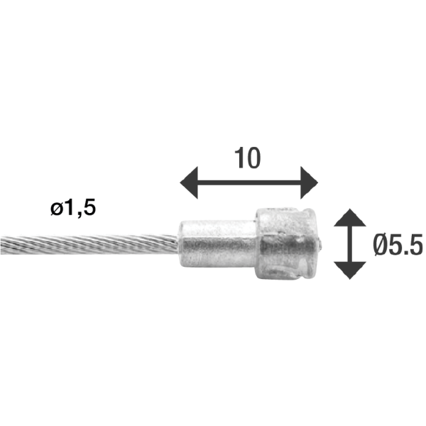 Rem binnenkabel elvedes 2 000 mm 1×19 draads RVS ø1,5mm met v-nippel ø5,5 × 10