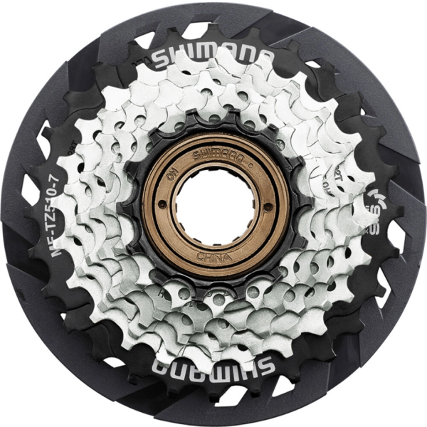 Shimano mf-tz510 screw-on cassette 7-speed met spaakbeschermer, zwart zilver