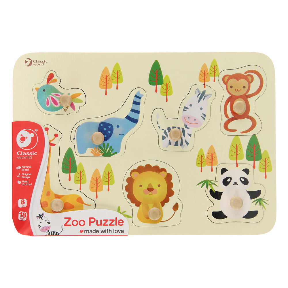 Klassieke wereld houten noppenpuzzel wilde dieren, 7st.
