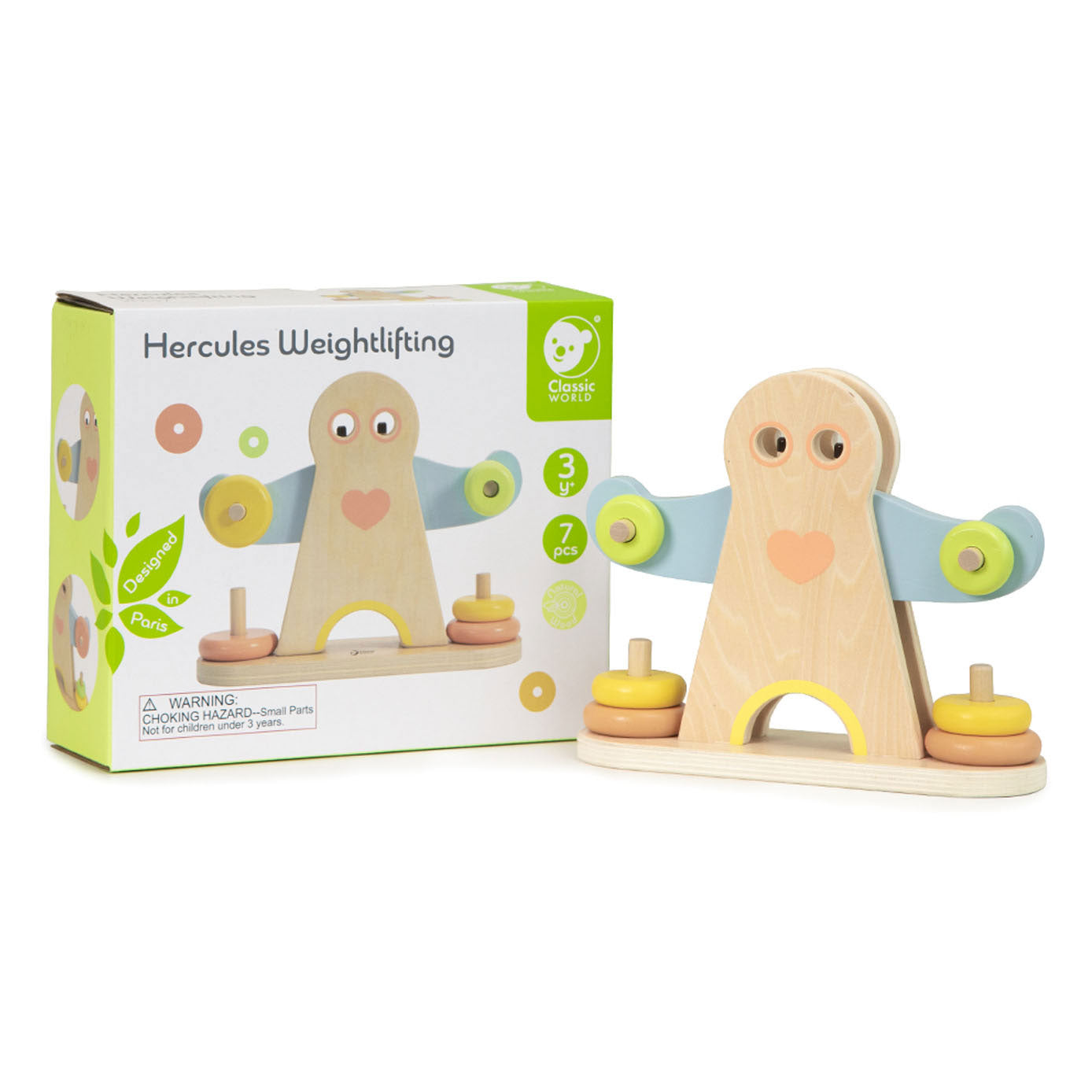 Klassieke houten herculesweegschaal, 7dlg.