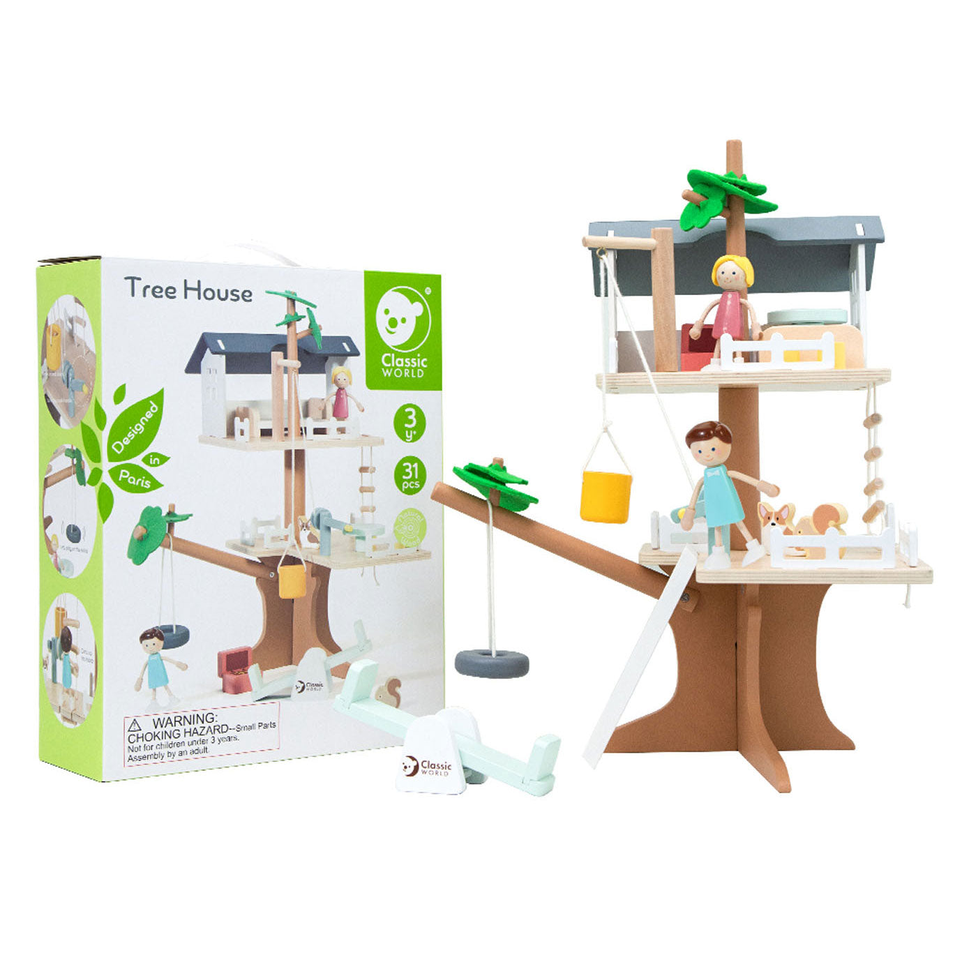 Klassieke Wereld Wereld Houten Poppenhuis Boomhut, 31dlg.