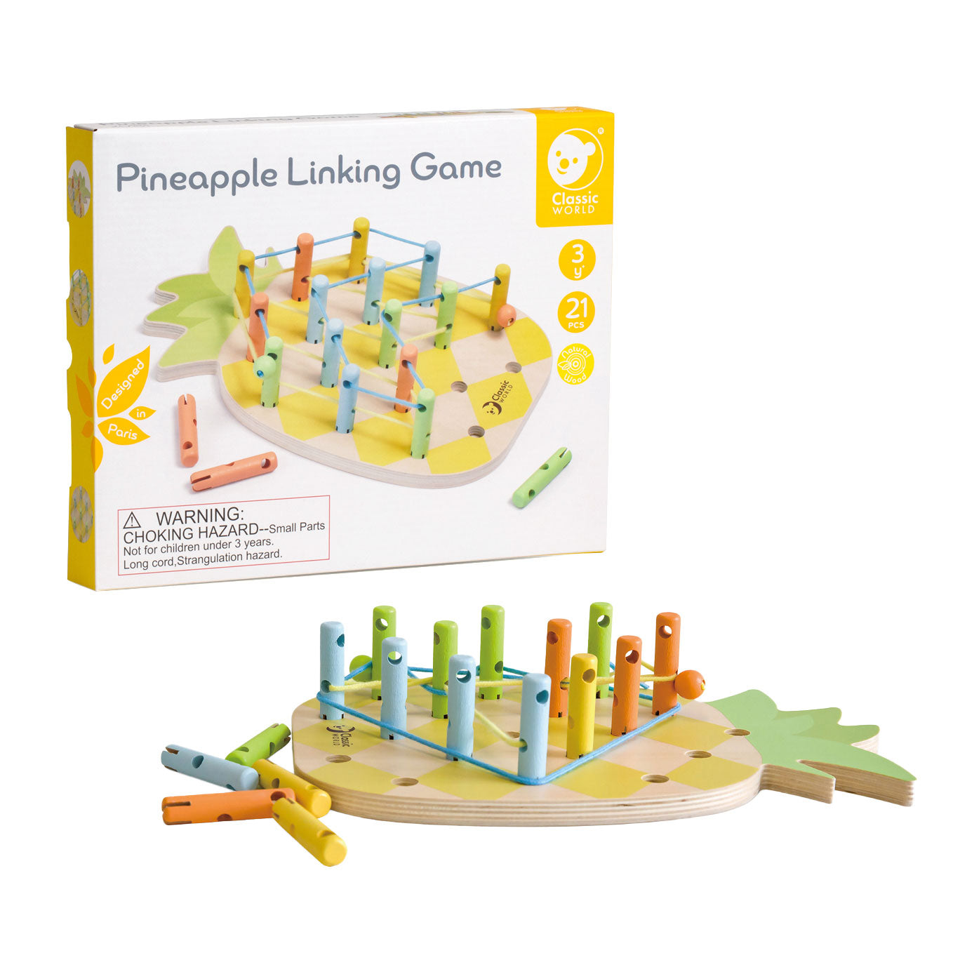 Klassieke wereld houten ananas verbindingsspel, 21dlg.