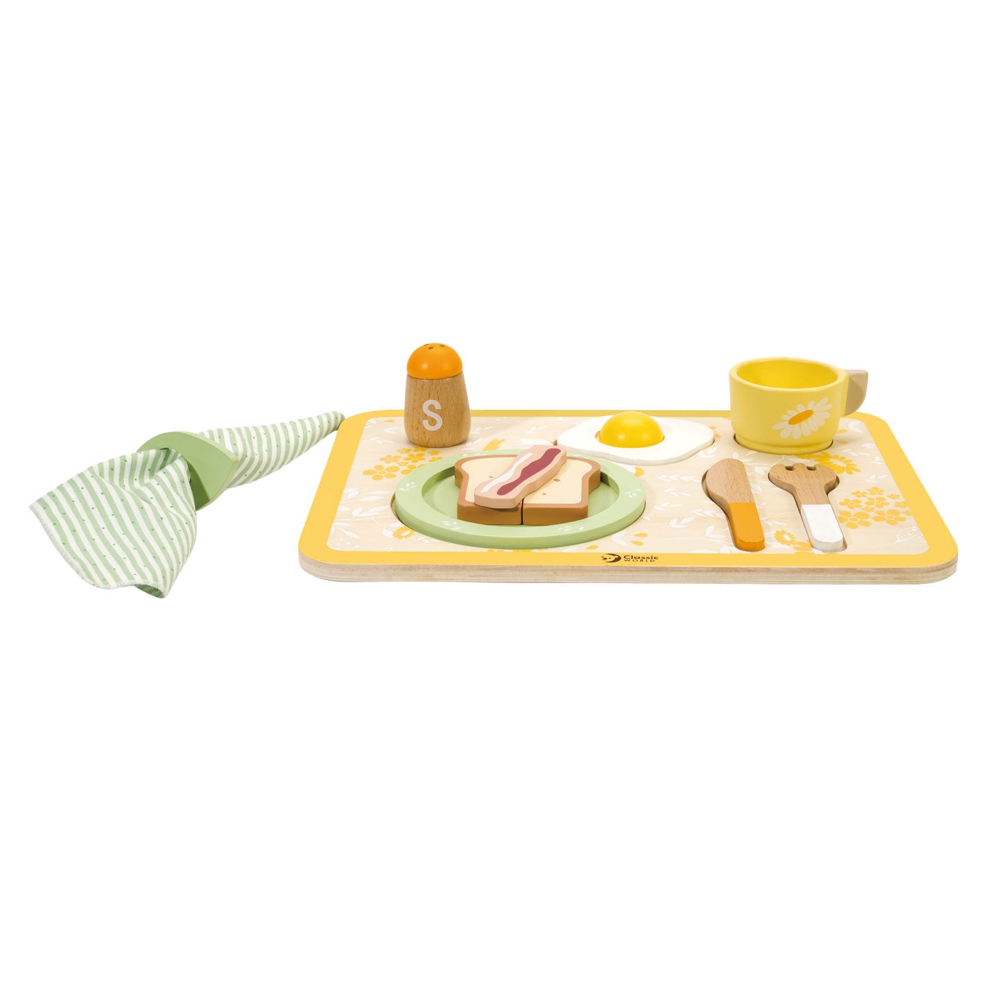 Classic world houten vintage ontbijtset met dienblad, 13dlg.