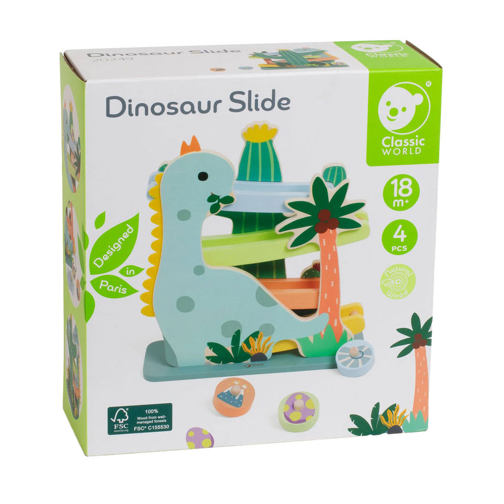 Klassieke wereld houten ballenbaan dinosaurus, 4dlg.