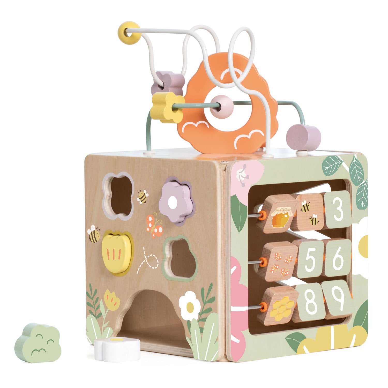 Klassieke wereld houten activiteitenkubus honenbij, 5dlg.