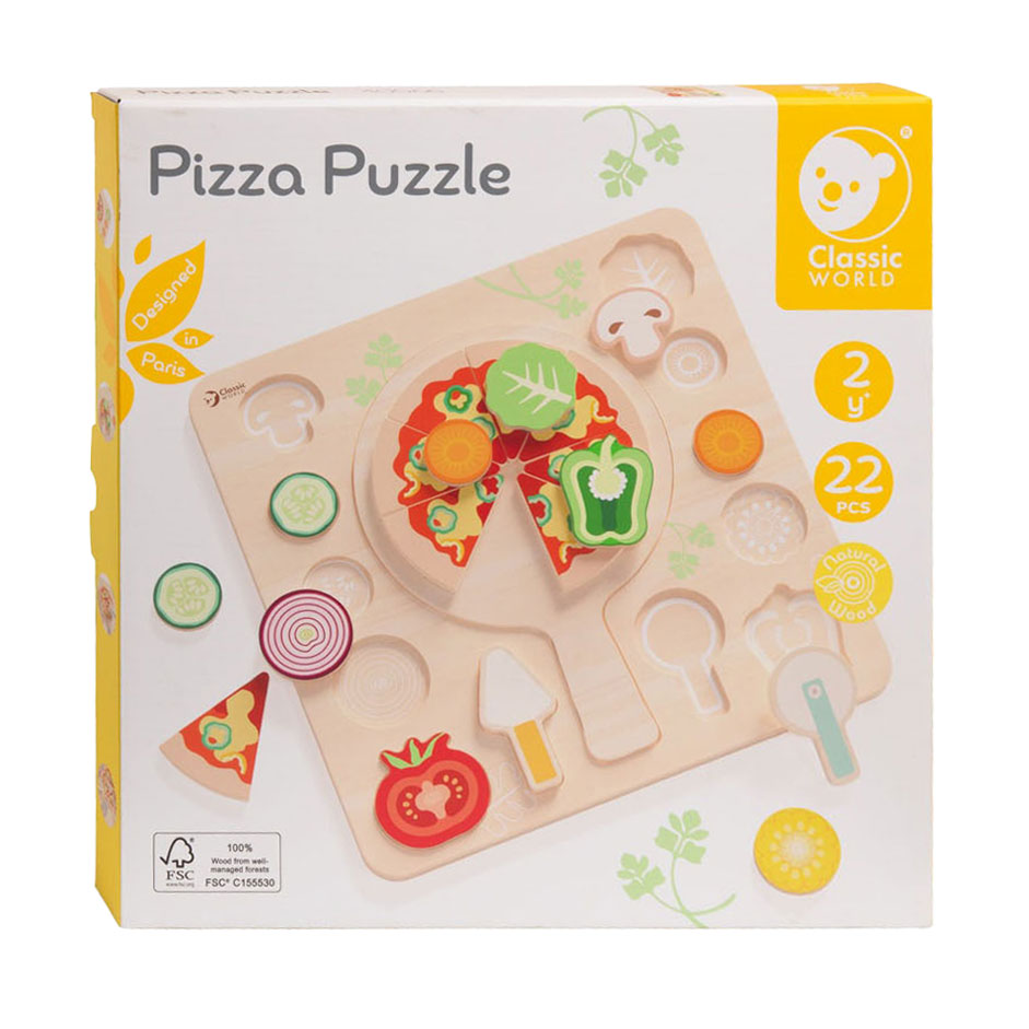 Klassieke wereld vormen houten puzzel pizza, 22st.