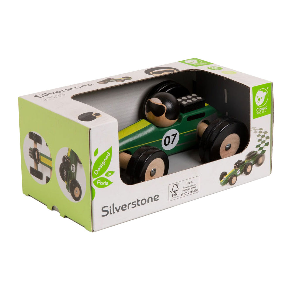 Klassieke wereld houten speelgoedauto silverstone
