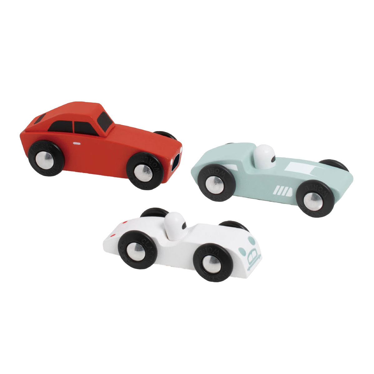 Klassieke wereld houten sportauto's set, 3st.