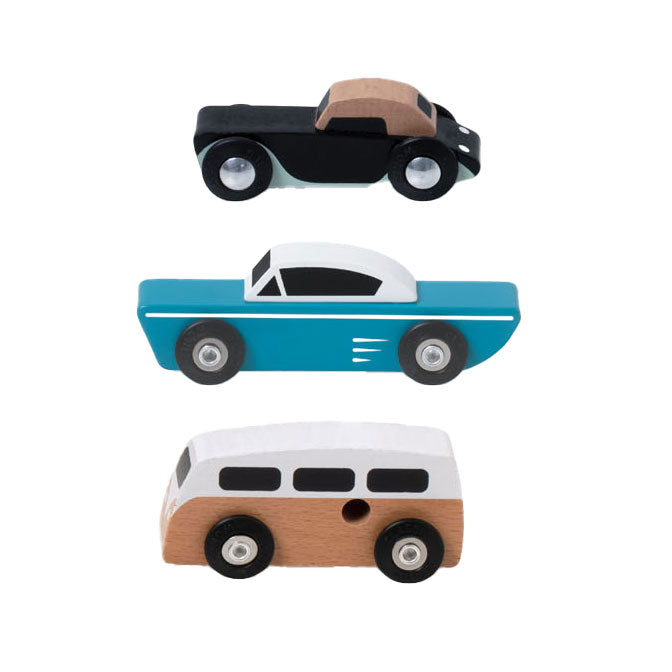 Klassieke wereld houten tour auto's set, 3st.