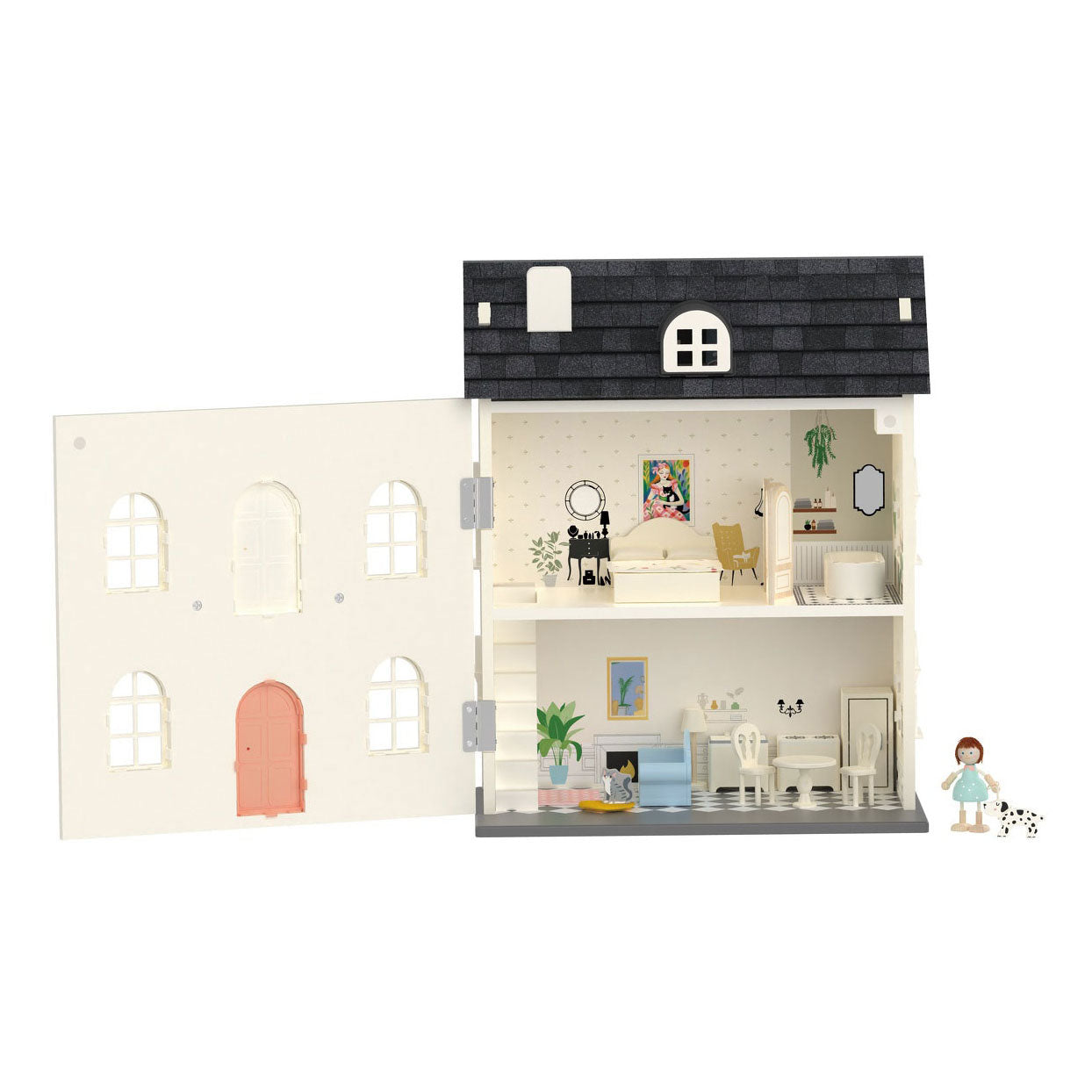 Klassieke wereld houten vintage poppenhuis, 36dlg.