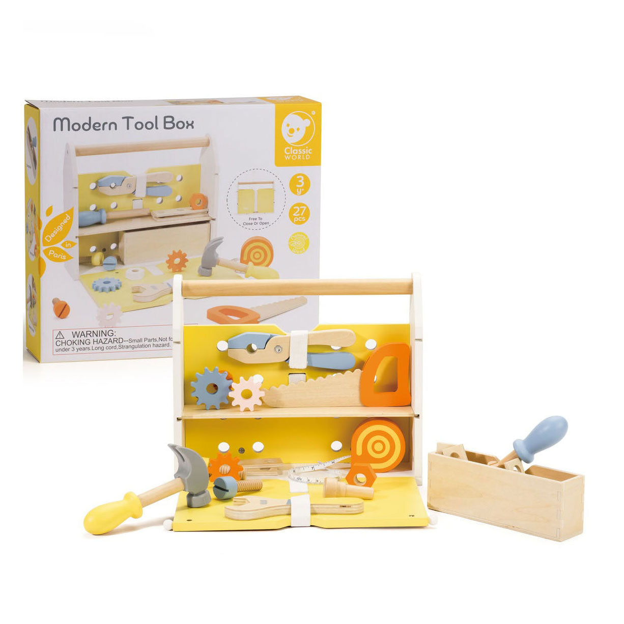 Klassieke wereld houten gereedschapskist modern, 27dlg.